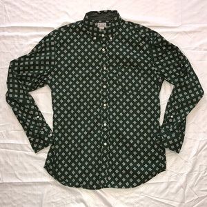 J. Crew Factory Button Down Dark Green Geometric L